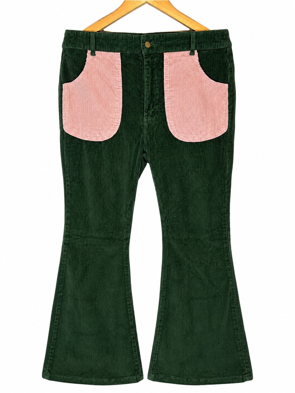 Hammies Green Corduroy Flare Pants with Pink Pocket Accents